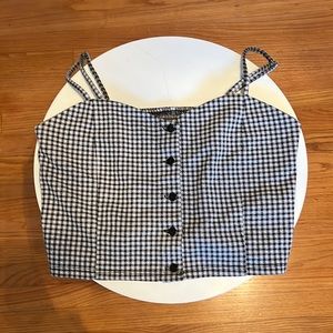 Plaid Black and White Button-up Crop Top | Size: Large